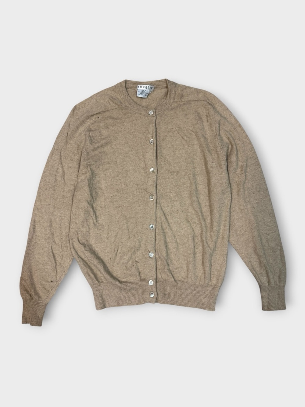 I. Magnin | Distressed Beige Cashmere Cardigan